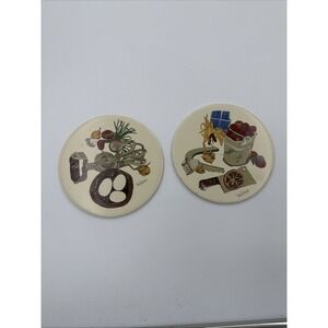 2 Wendy Wheeler 1970's Kitchen Trivets Decor Garlic Press Egg Beater Food